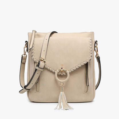 Jen & Co. - M2347 Layla Faux Suede Whipstitch Crossbody w/ Tassel