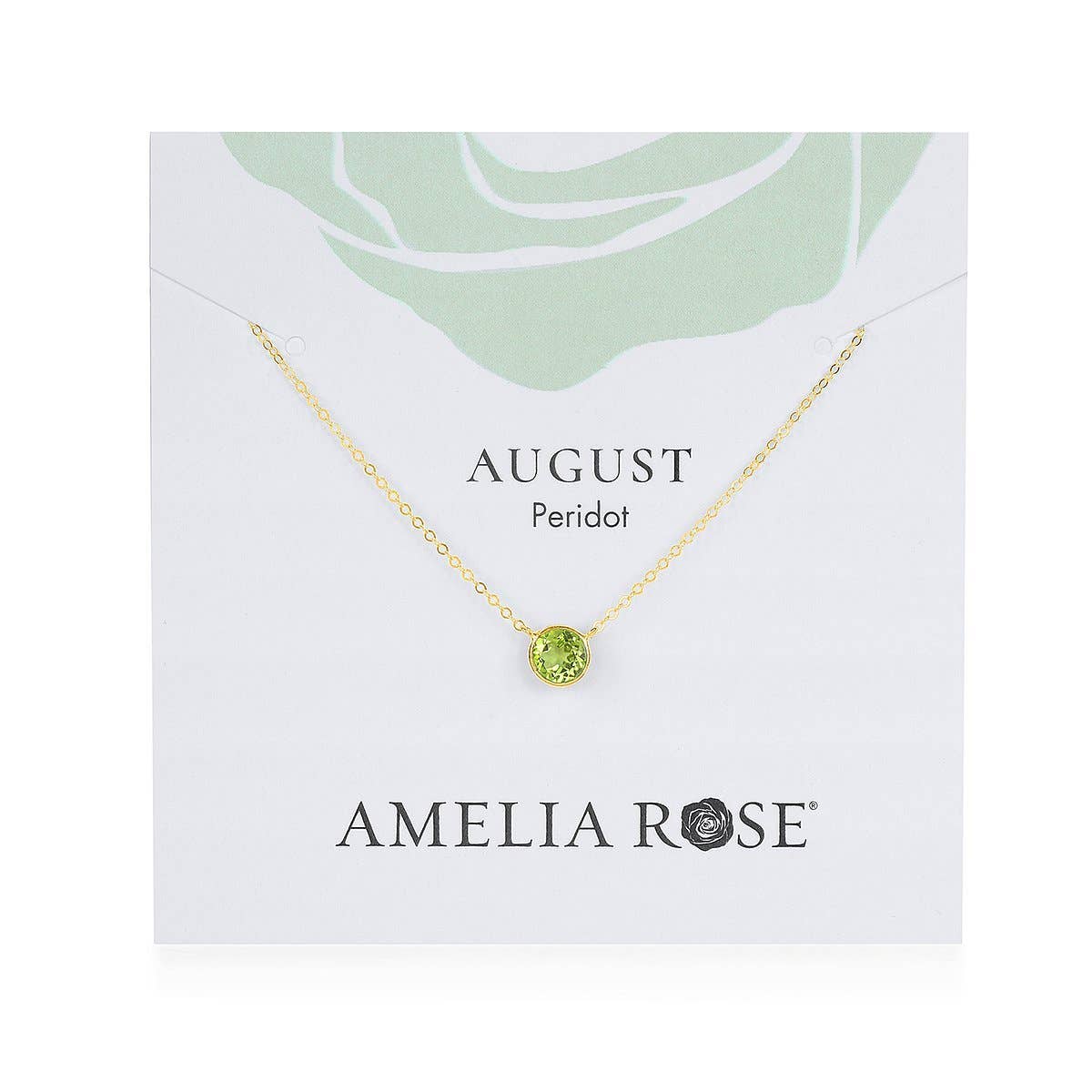 Amelia Rose Jewelry - Birthstone Solitaire Necklace-August Peridot