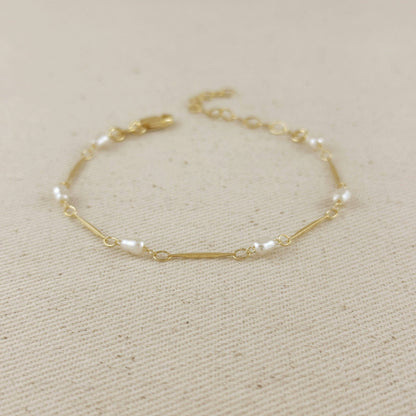 GoldFi - 18k Gold Filled Pearl Bead & Straw Bracelet