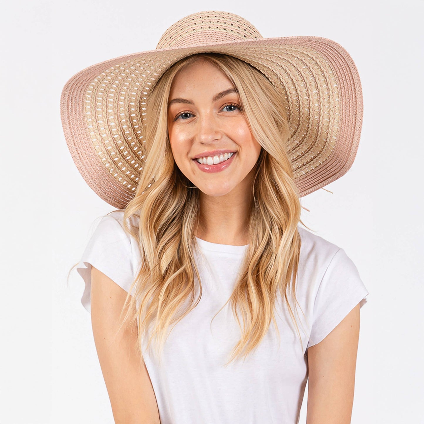 Hana - Striped Pattern Wide Brim Summer Floppy Sun Hat