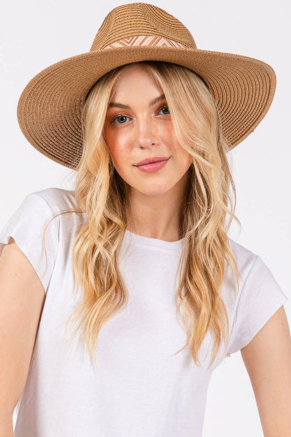 Hana - Aztec Tribal Pattern Band Straw Summer Sun Hat