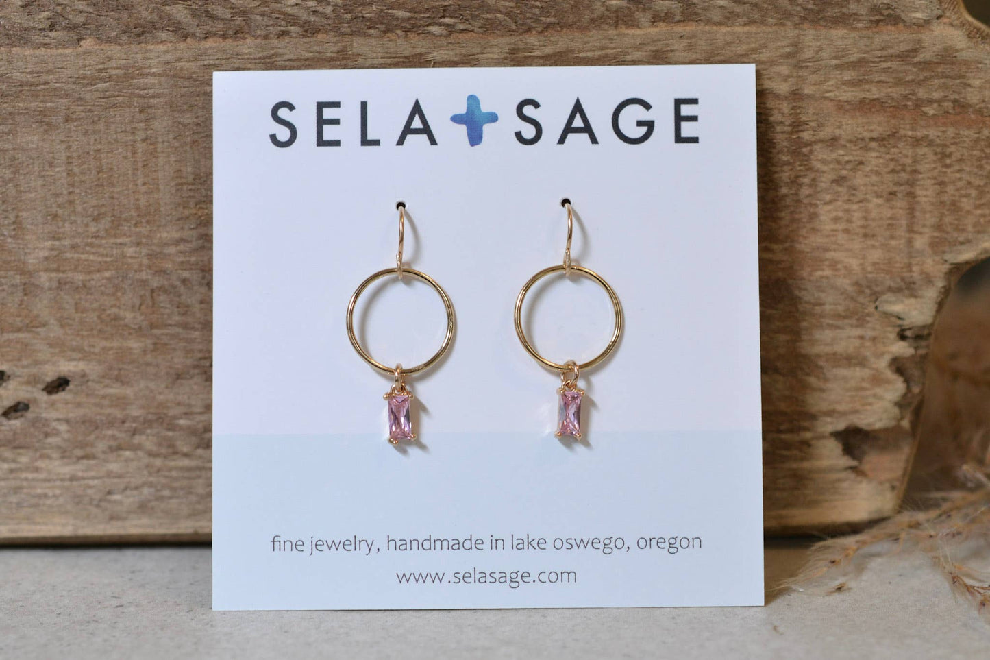 Sela+Sage - Baguette CZ, Rectangular Drops with Lightweight Circles