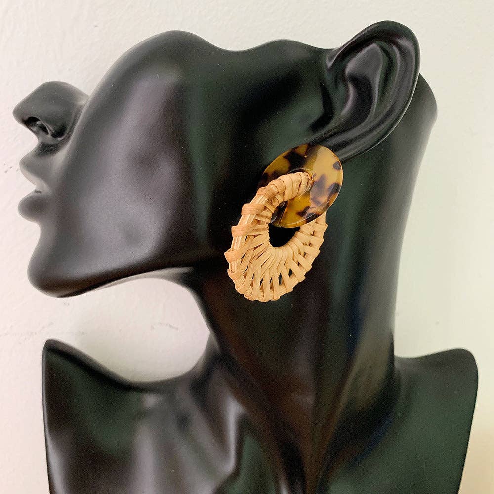 Dipped Shop - Leopard Round Rattan Acrylic Drop Earrings DPJE1714