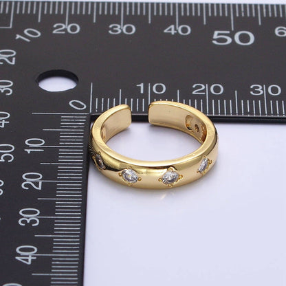 Aim Eternal - Dainty Gold Band Open Ring With Rhombus CZ Stone  R-223