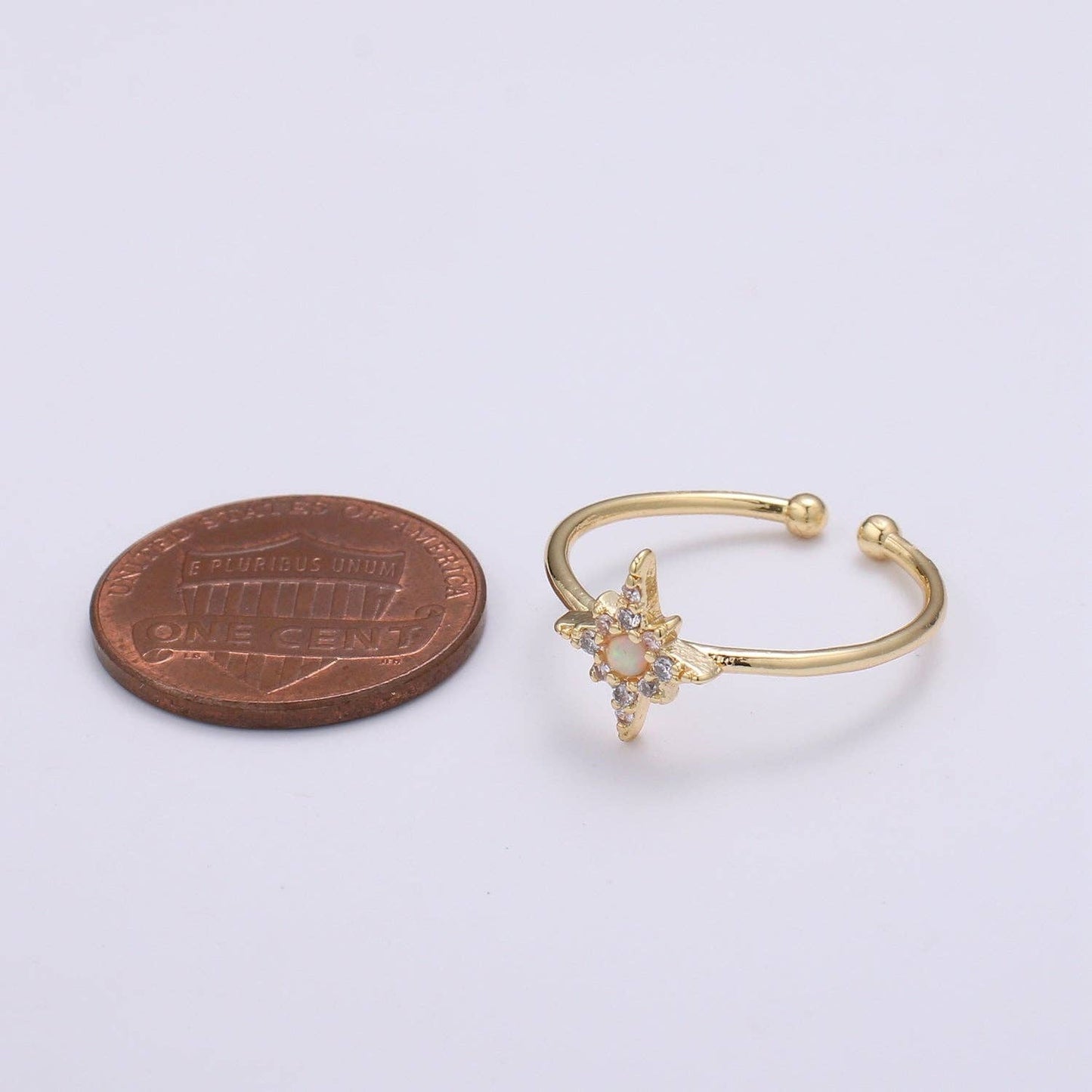 Aim Eternal - Dainty Crystal Compass Gold Filled Adjustable Ring R-248