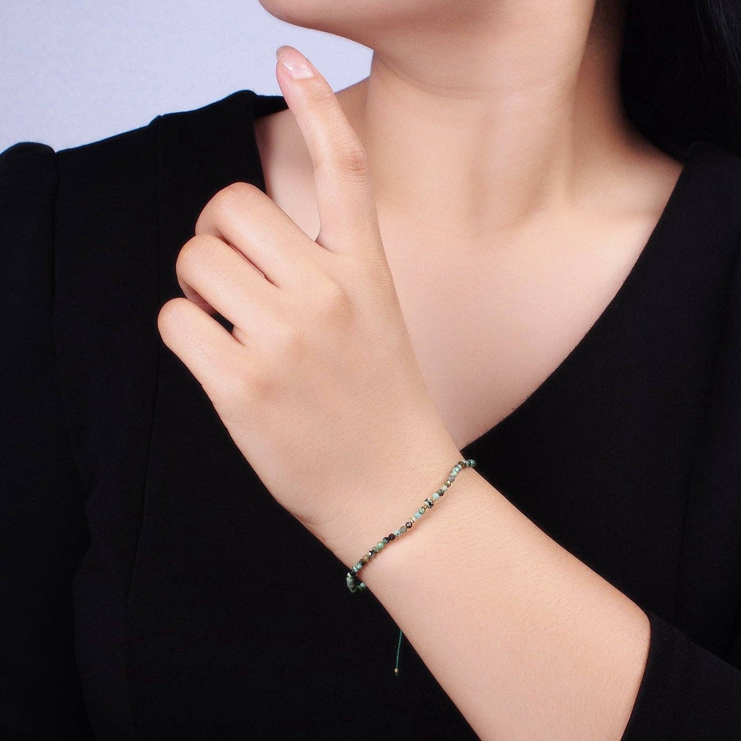 Aim Eternal - 14K Gold Filled Moss Agate Multifaceted Green Rope Adjustable Friendship Bracelet | WA-2174 ~ WA-2176