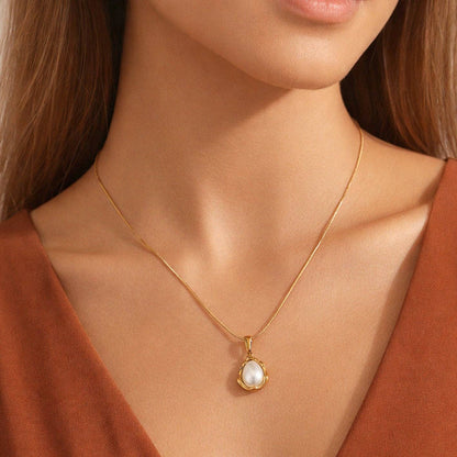 MA219 Mia Accessories - 18K Gold PVD Plated Stainless Steel Minimal Pearl Necklace – 7977