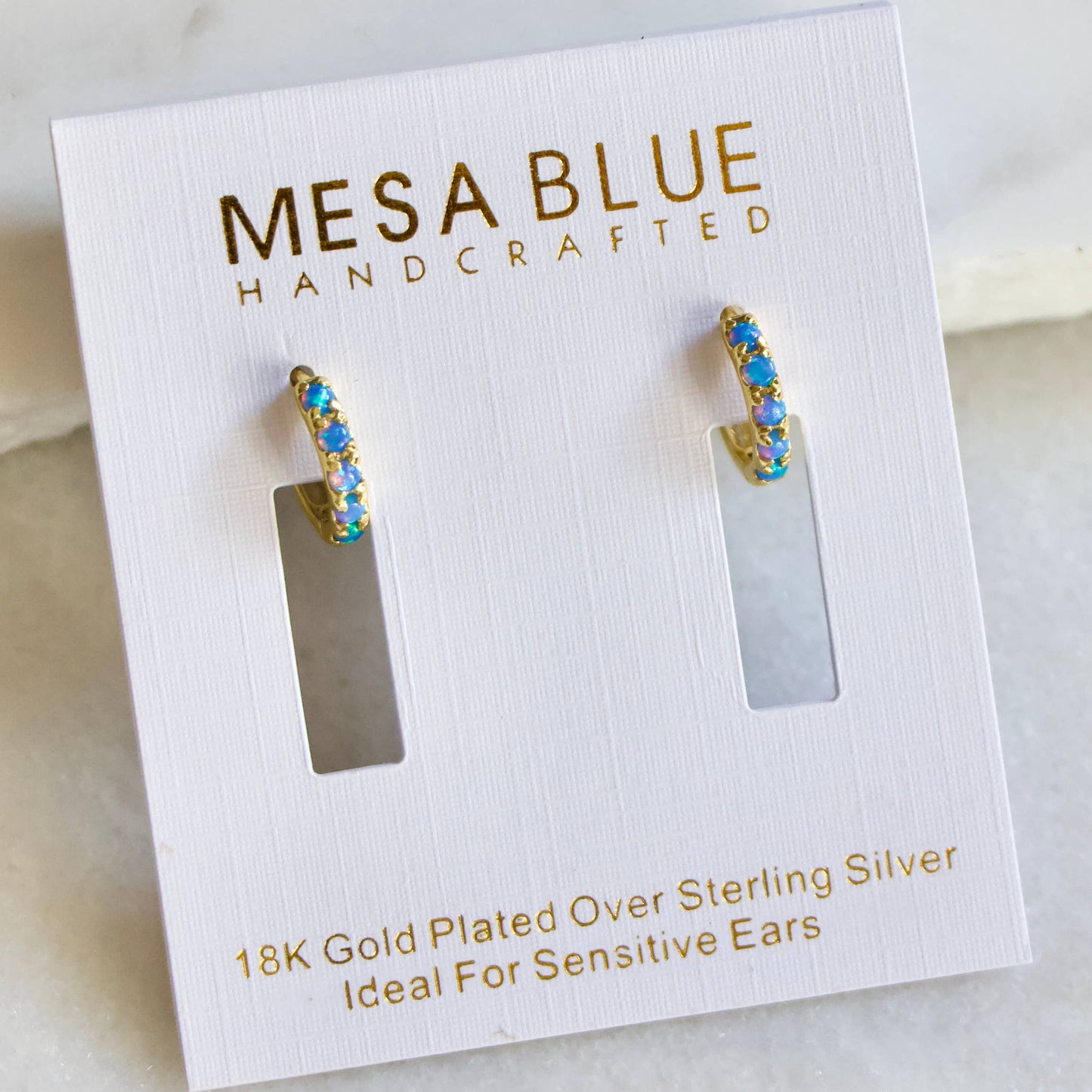 Mesa Blue - Blue Opal Huggie Hoop Earrings Hypoallergenic, Sterling Silv