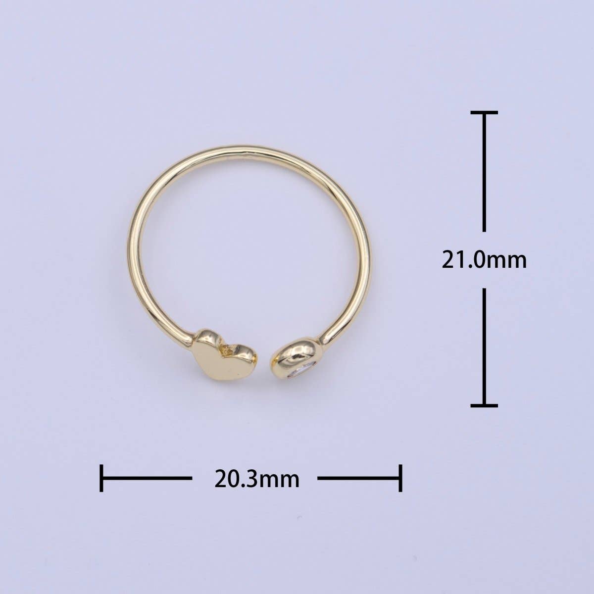 Aim Eternal - Gold Filled Minimalist Heart Round Cubic Zirconia Open Adjustable Ring | O-124
