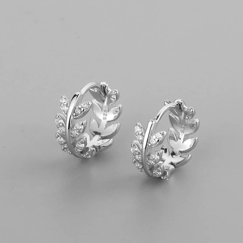 Melange Blanc - E043 gold leaf huggie earrings, leaf hoop earrings, huggies