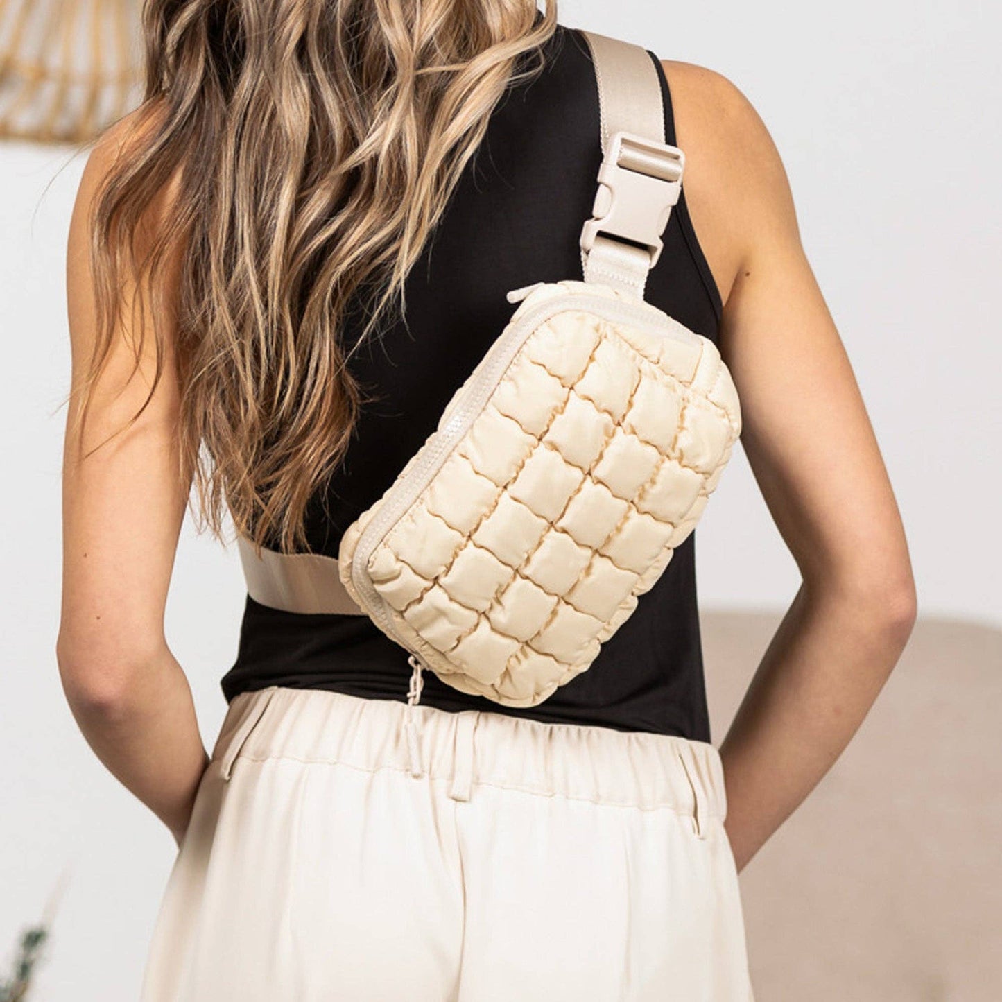 Aili's Corner - Evyn Quilted Puffer Sling Crossbody Belt Bum Fanny Waist Bag