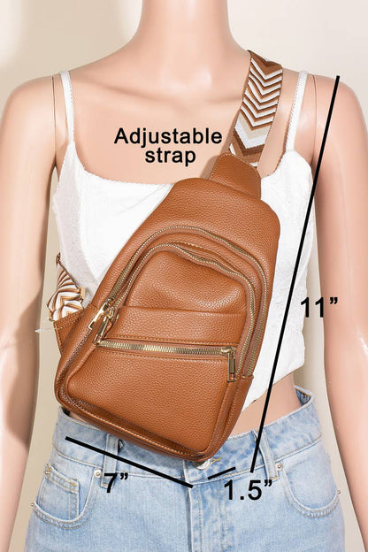 Collections by Fame Accessories - Faux Leather Chevron Strap Sling Bag