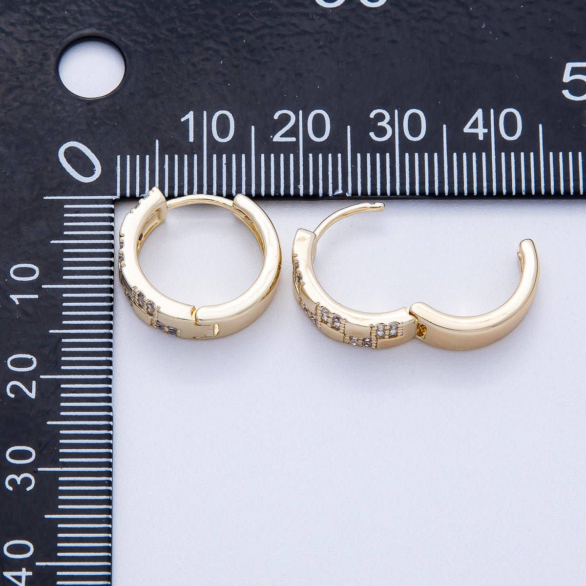 Aim Eternal - 14K Gold Filled 15mm Micro Paved CZ Checkered Huggie | EARRINGS-00249