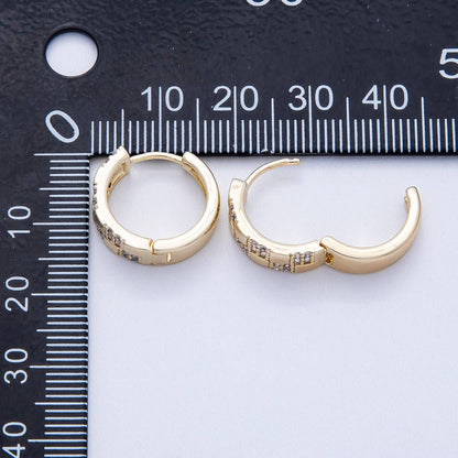 Aim Eternal - 14K Gold Filled 15mm Micro Paved CZ Checkered Huggie | EARRINGS-00249