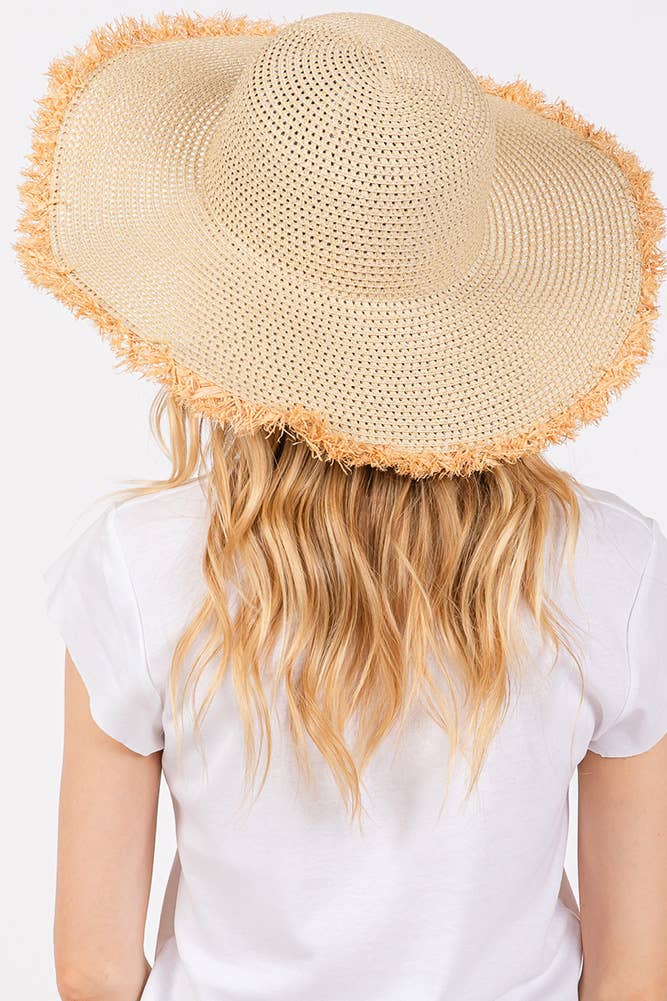 Hana - Frayed Edge Two Tone Floppy Summer Straw Hat