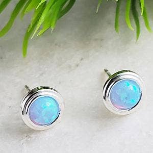 SD102 Sosie Designs - Silver Fire Opal Bezel Studs - Azure Blue