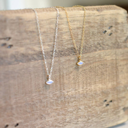 Sela+Sage - Opalite, Rainbow Fire Opal Marquise Charm, Evil Eye Necklace
