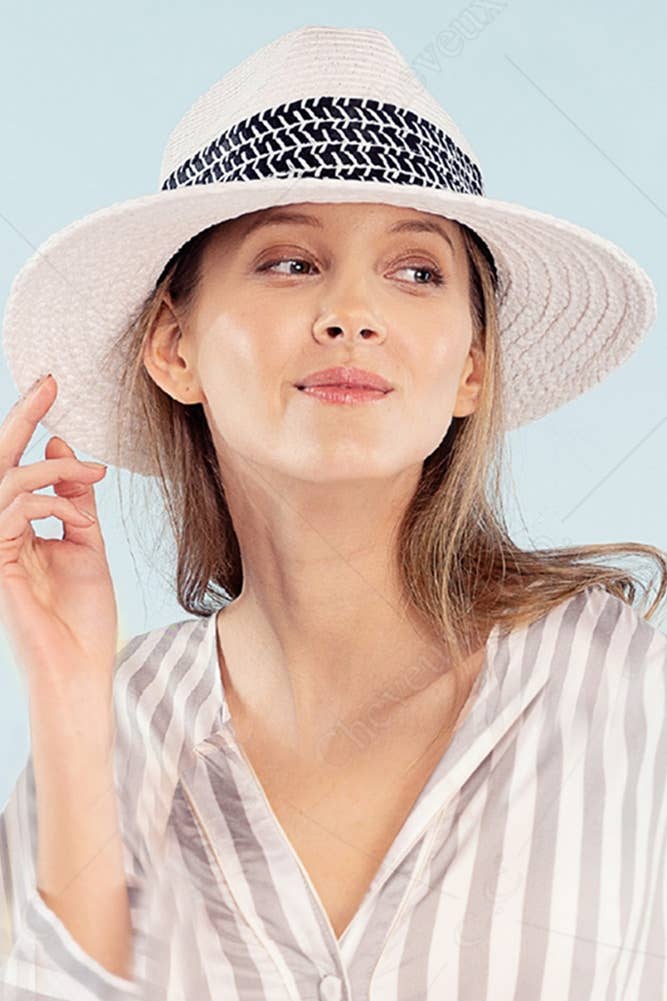 Hana - C.C Paper Straw Panama with Whip Stitches on Woven Trim