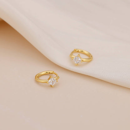 Melange Blanc - E183 huggie earring, diamond hoops, Diamond Huggie Earring