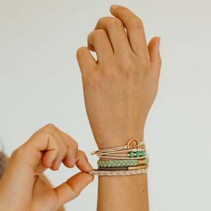 K'lani hair tie bracelets - "Reflect" Gold Wave with Beachy Neutrals Hair Tie Bracelets