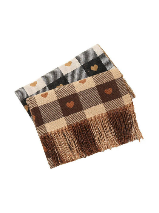 Funkyrel® Atzbranding Limited - Scarvii - Heart Print Plaid Winter Scarf