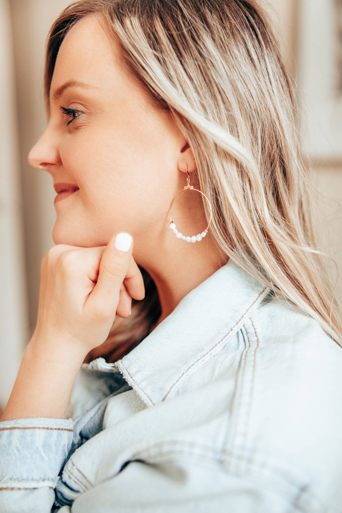 Cecelia Designs Jewelry - Hepburn Elegant Pearl or Gold Beaded Hoop Earrings