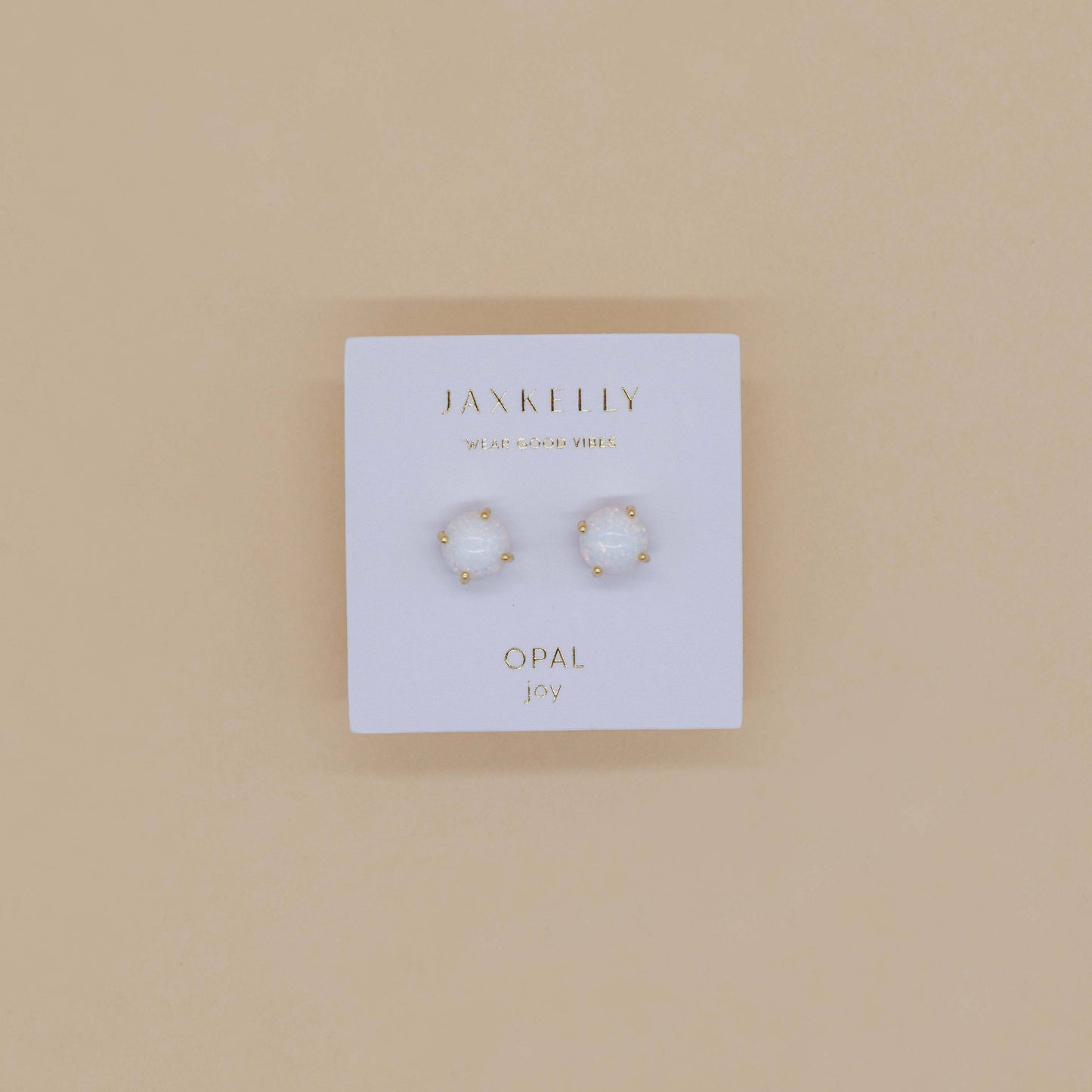 JaxKelly - Round - White Opal Gemstone - Gold Earrings