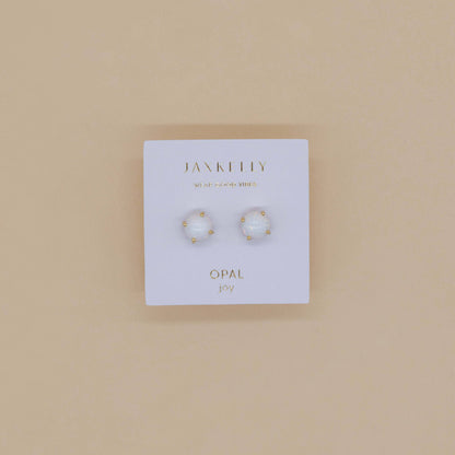 JaxKelly - Round - White Opal Gemstone - Gold Earrings