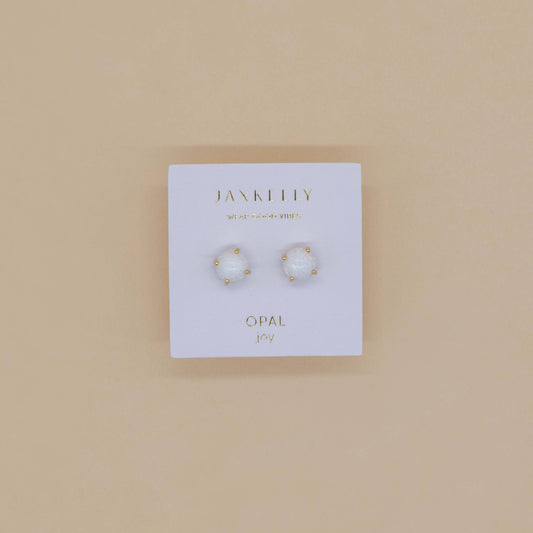 JaxKelly - Round - White Opal Gemstone - Gold Earrings