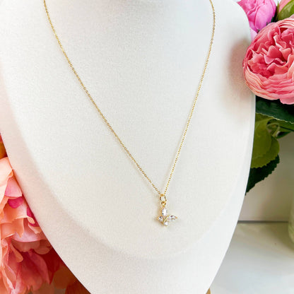 Melange Blanc - N025 gold crystal butterfly charm pendant necklace