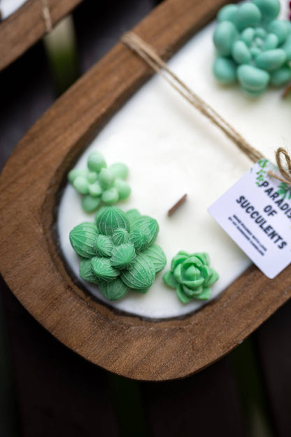 MySunshineCandless - Succulent Dough Bowl Candle 3 Wood Wick Candle /Soy Candle /Dough Bowl/Farmhouse candle/large candle