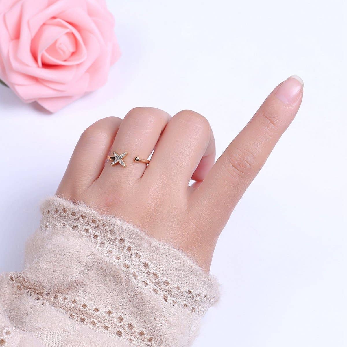 Aim Eternal - Dainty Star Ring - Minimalist Ring - Celestial Jewelry Stacking Rings Thin Gold Filled Band Ring Open Adjustable Jewelry S-518