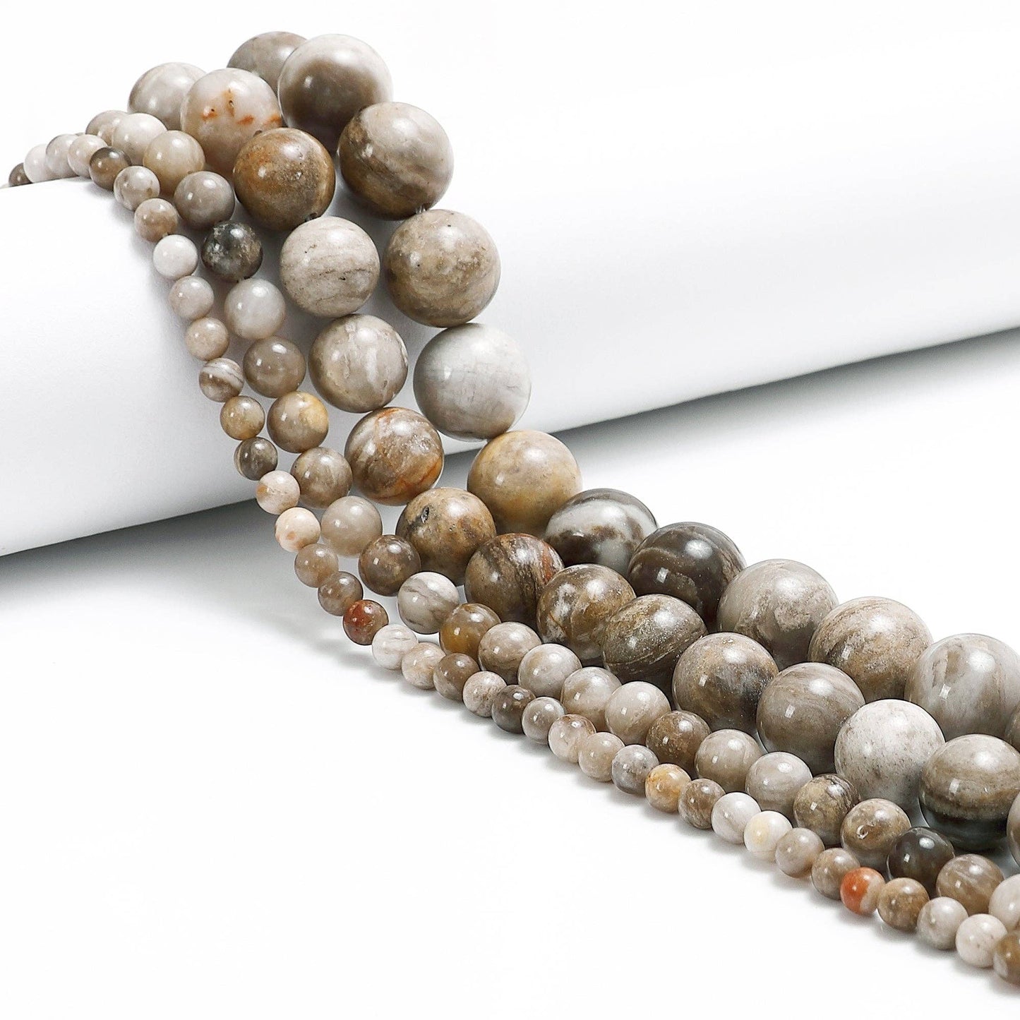 CRCBEADS - Silver Leaf Jasper Smooth Round Beads 4mm 6mm 8mm 10mm 15.5" Strand