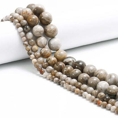 CRCBEADS - Silver Leaf Jasper Smooth Round Beads 4mm 6mm 8mm 10mm 15.5" Strand