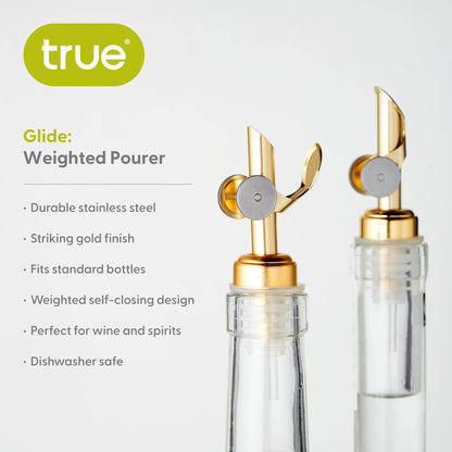 TRUE - Glide Gold-Finish Weighted Bottle Pourers - Set of 2