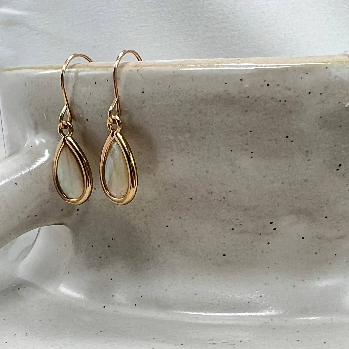 Sela+Sage - Small Mother of Pearl Earrings, Bezel Teardrops Gold Filled