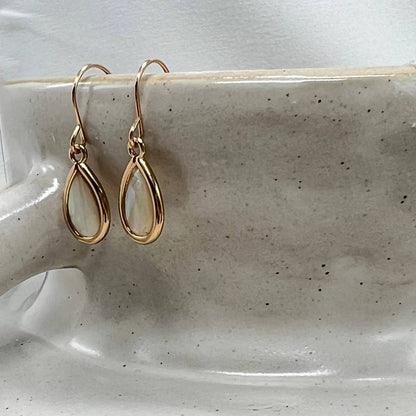 Sela+Sage - Small Mother of Pearl Earrings, Bezel Teardrops Gold Filled