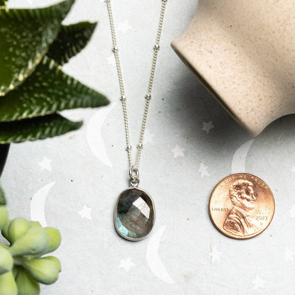Soul & Little Rose - Labradorite Oval Pendant Sterling Silver Necklace