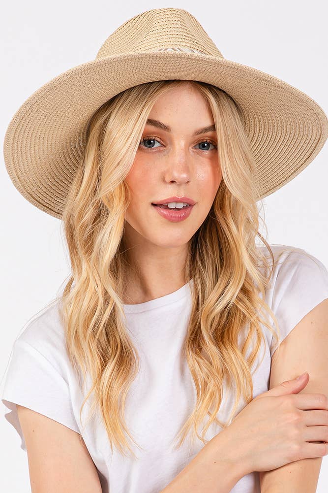Hana - Aztec Tribal Pattern Band Straw Summer Sun Hat