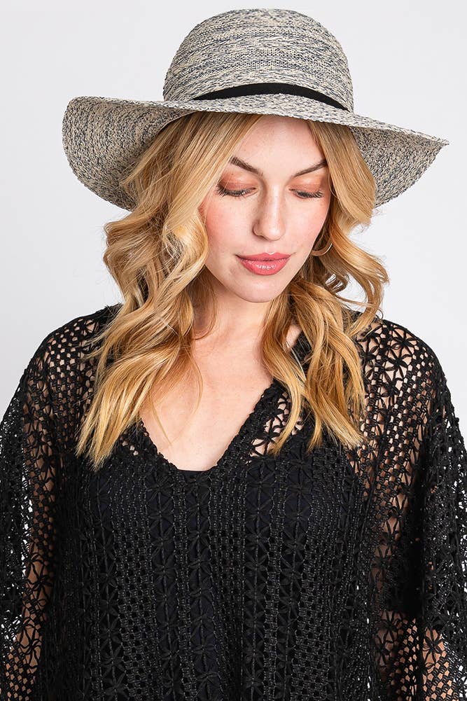 Hana - Suede Band Mixed Braid Packable Sun Hat