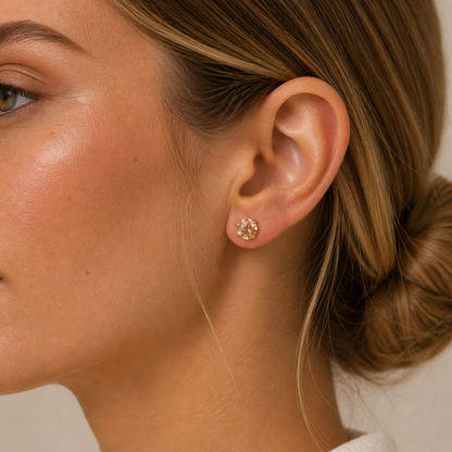 JK204 JaxKelly - Round CZ- Champagne - Gold Earrings