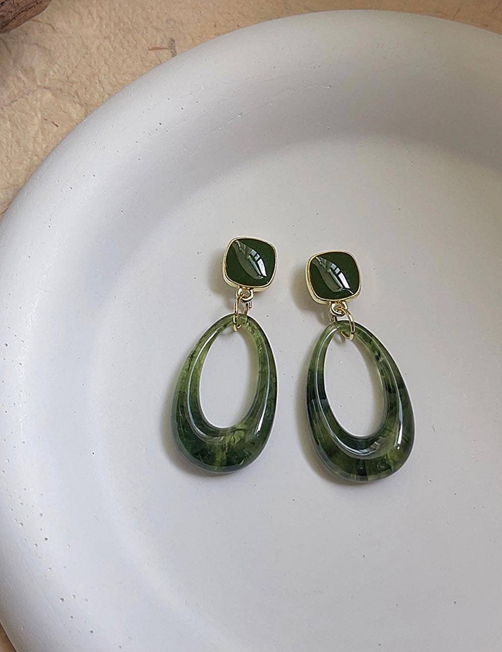 Dipped Shop - Green Geometric Resin Drop Dangle Earrings DP25E593