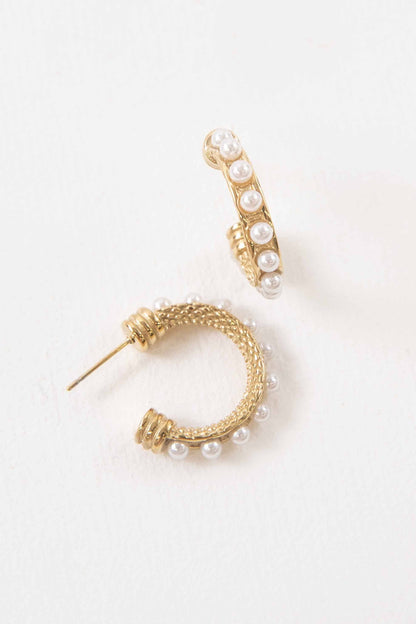 Lovoda - Studded Pearl Hoop Earrings