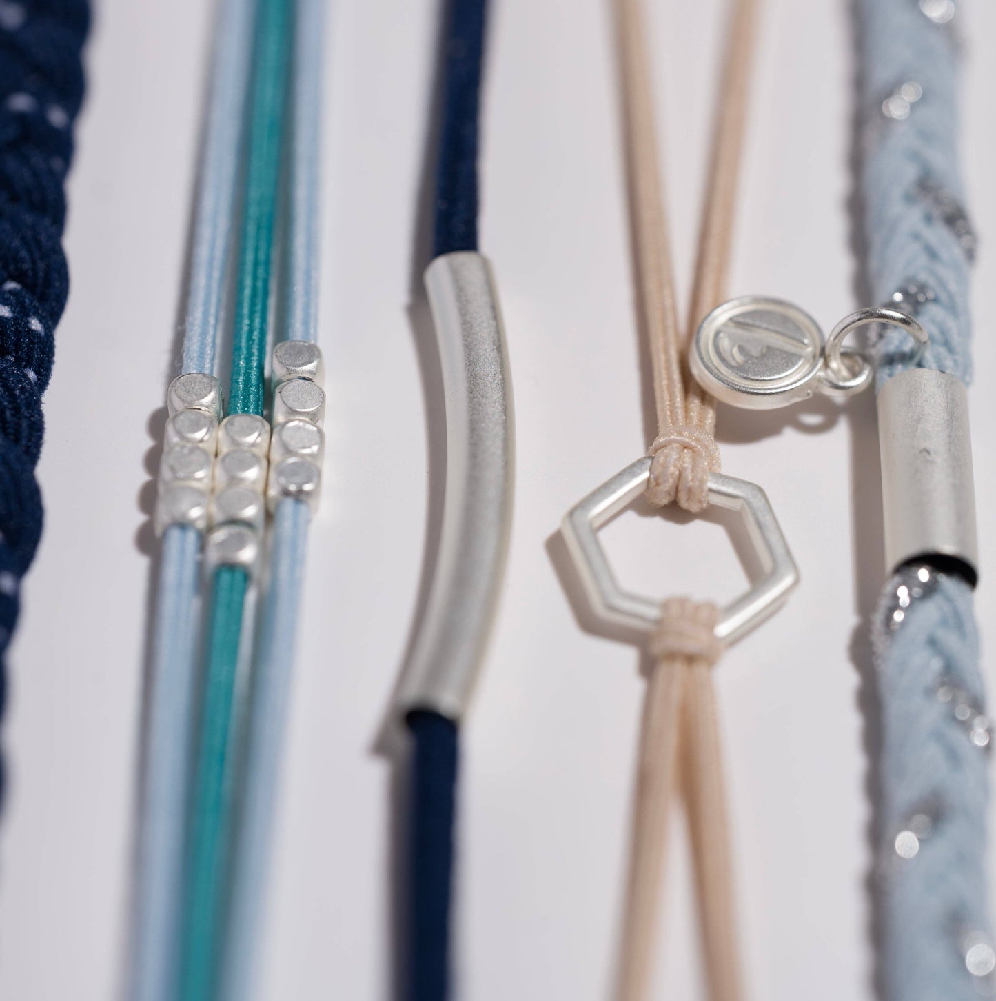K'lani hair tie bracelets - "Dream" Shades of Blue with Silver Accents Hair Tie Bracelets