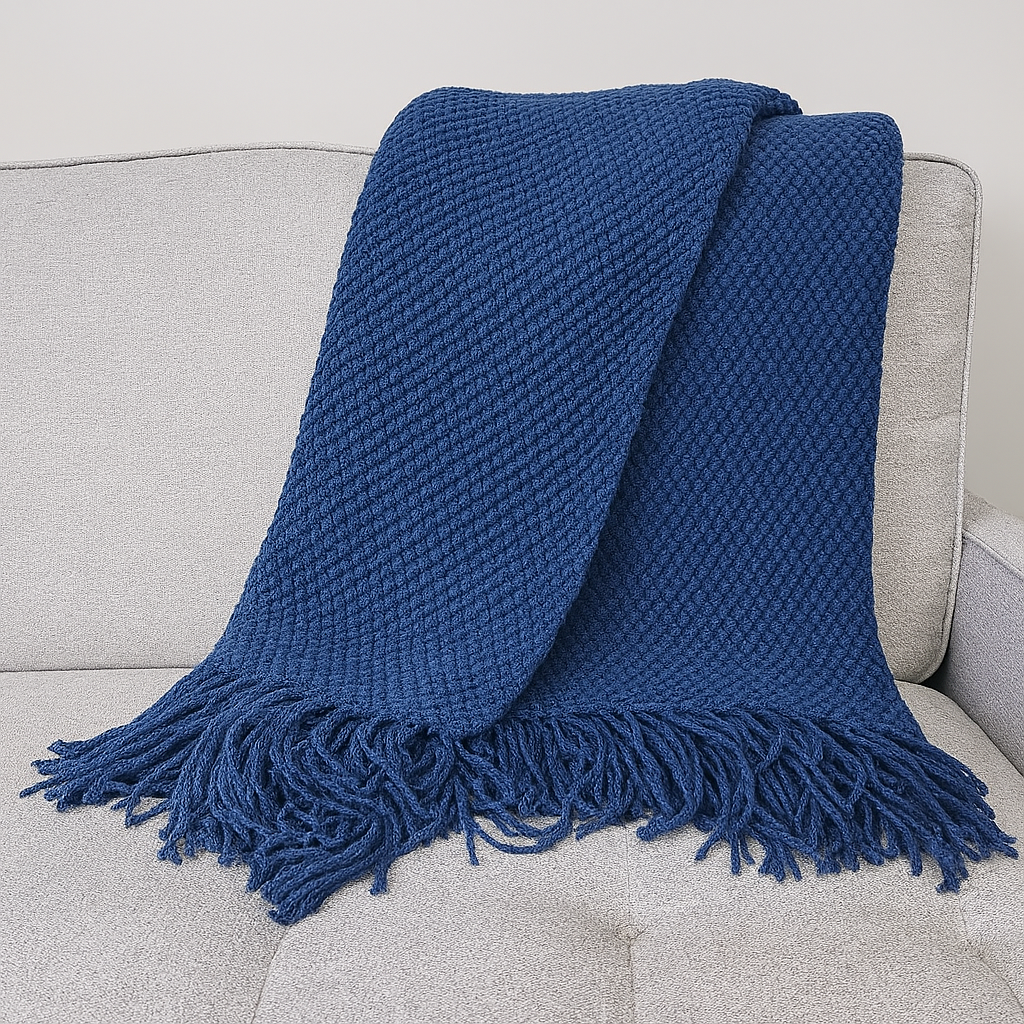 Fennco Styles - Knit Textured 50"x60" Throw Blanket with Fringe