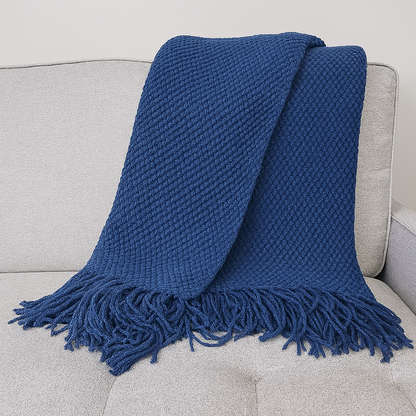 Fennco Styles - Knit Textured 50"x60" Throw Blanket with Fringe