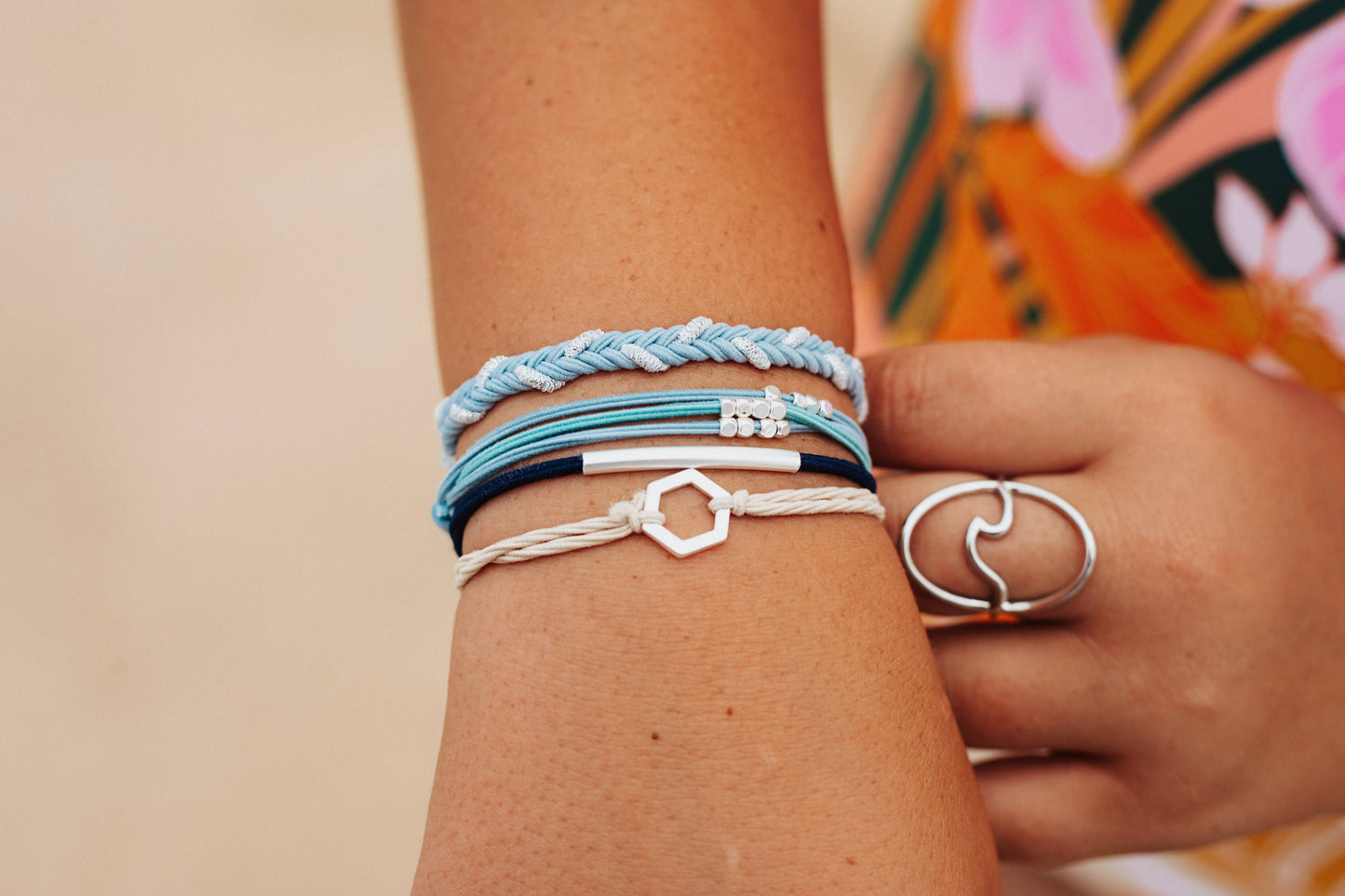 K'lani hair tie bracelets - "Dream" Shades of Blue with Silver Accents Hair Tie Bracelets