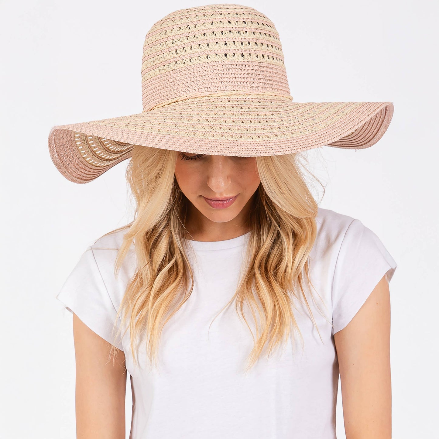 Hana - Striped Pattern Wide Brim Summer Floppy Sun Hat