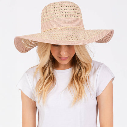 Hana - Striped Pattern Wide Brim Summer Floppy Sun Hat