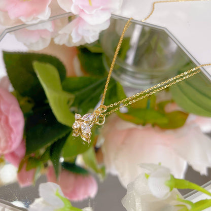 Melange Blanc - N025 gold crystal butterfly charm pendant necklace